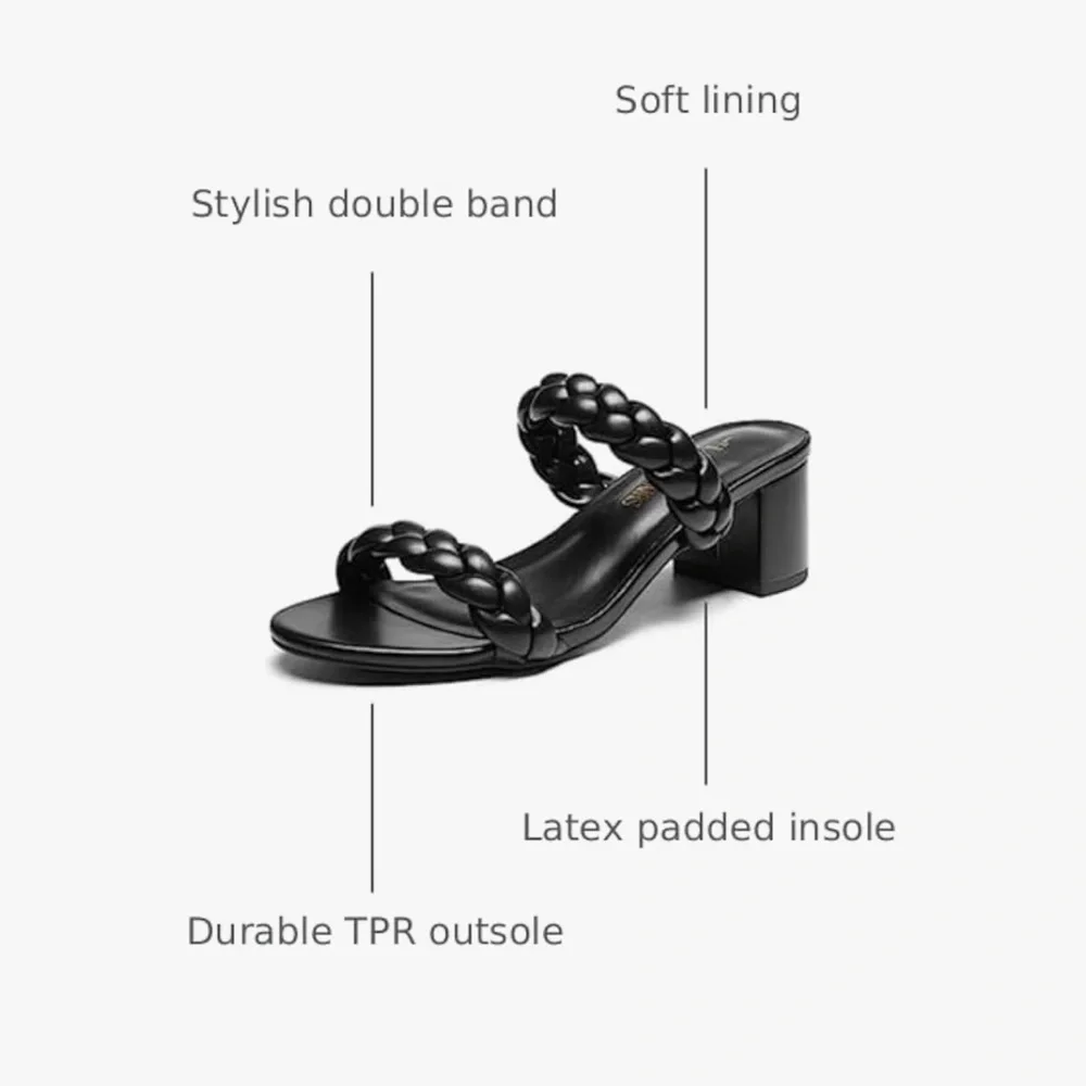 Dream Pairs Black Braided Double-Strap Mule Heels